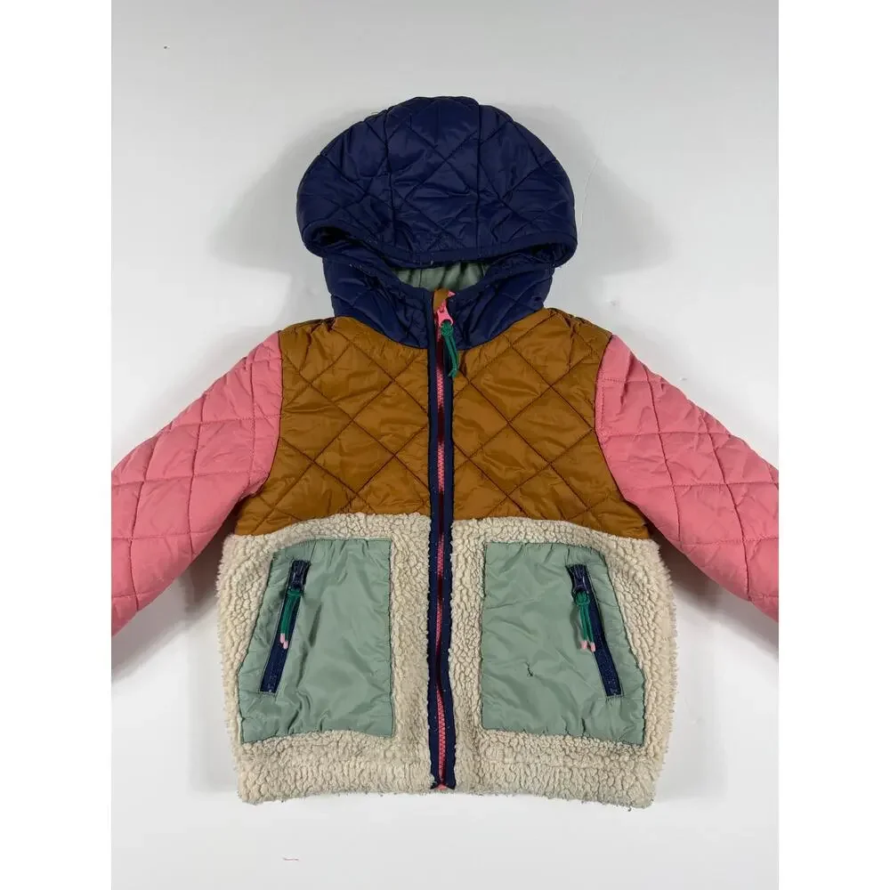 Mini Boden Colorblock Mixed Media Jacket Hooded Girls 6-7